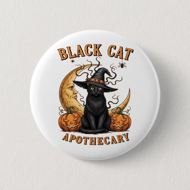 Macaron Rond 5 Cm Apothecaire de chat noir - Lune de cuisine d'Hallo (Devant)