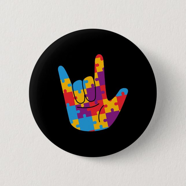 Macaron Rond 5 Cm April National Autism Awareness Month Asl Love Sig (Devant)