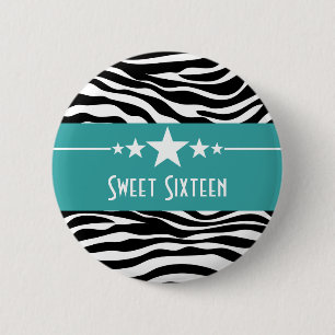 Macaron Rond 5 Cm Aqua Stars Zebra Print Sweet 16 Button
