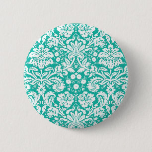Macaron Rond 5 Cm Aqua turquoise Teal damask