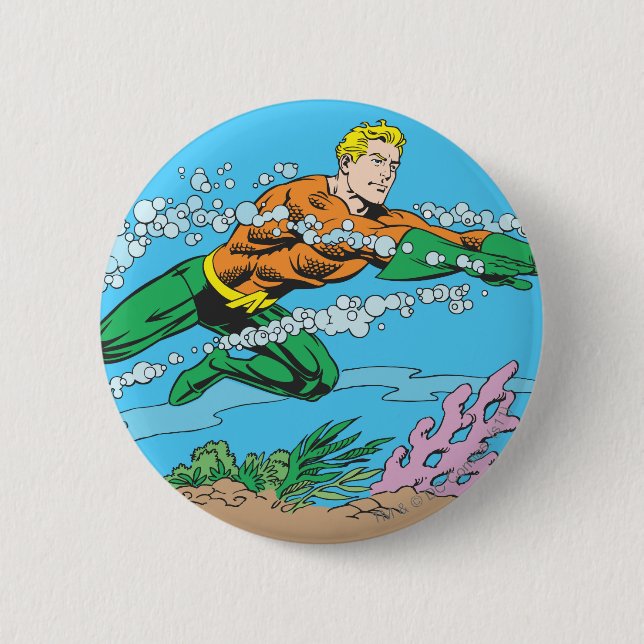 Macaron Rond 5 Cm Aquaman Dash à travers l'eau (Devant)