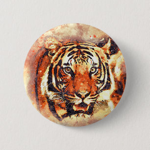 Macaron Rond 5 Cm Aquarelle Abstraite Tigres Droits des animaux Étiq