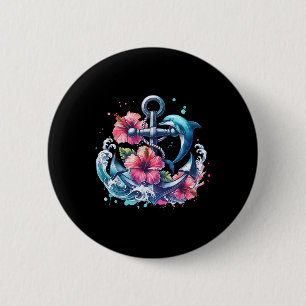 Macaron Rond 5 Cm Aquarelle Ancre florale Dauphin Anim marin nautiqu