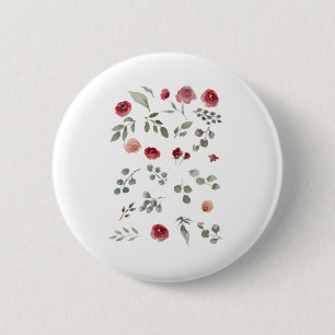 Macaron Rond 5 Cm Aquarelle Aquarelle Rose Feuilles verts Feuille
