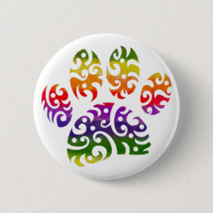 Macaron Rond 5 Cm Aquarelle arc-en-ciel Tribal Chien Paw Tattoo Impr