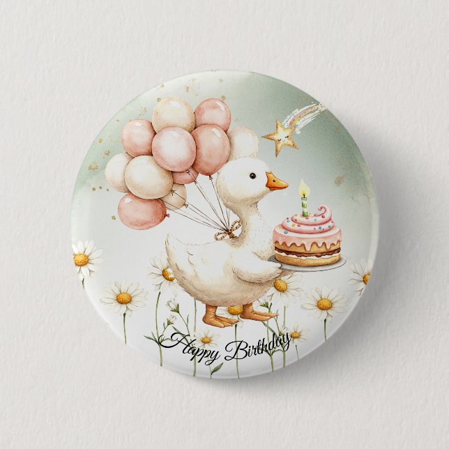 Macaron Rond 5 Cm Aquarelle Bébé Oie blanche Anniversaire fête migno (Devant)