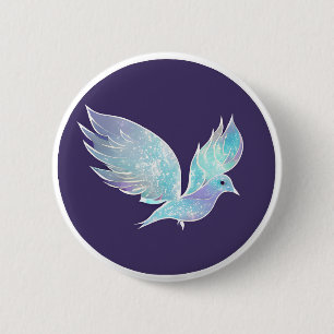 Macaron Rond 5 Cm Aquarelle bleu et blanc Peace Dove