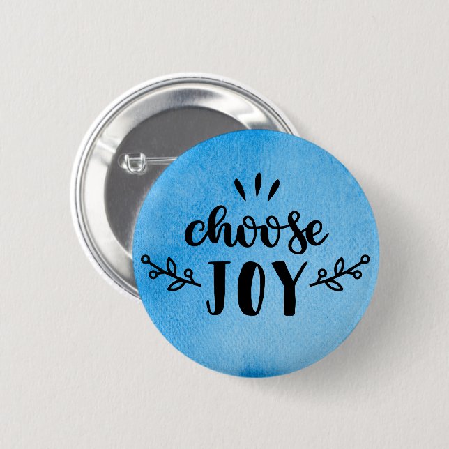 Macaron Rond 5 Cm Aquarelle bleue - Choisissez la joie (Devant & derrière)
