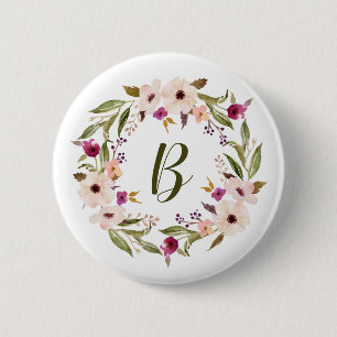 Macaron Rond 5 Cm Aquarelle Bohème Floral Wreath Monogramme
