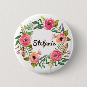Macaron Rond 5 Cm Aquarelle Boho Floral Wreath Personnalisé