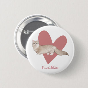 Macaron Rond 5 Cm Aquarelle Chat Munchkin Kitty Bouton Coeur rose