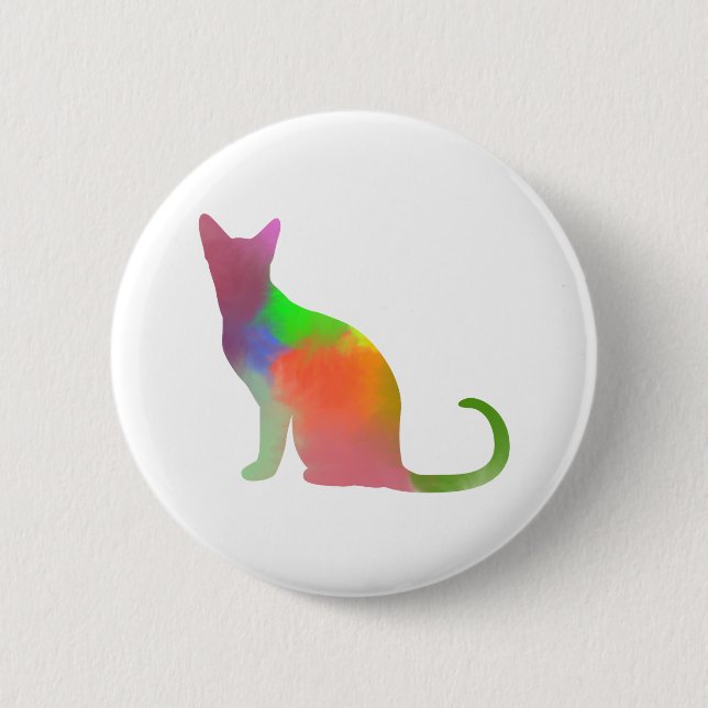 Macaron Rond 5 Cm Aquarelle Chat Silhouette (Devant)