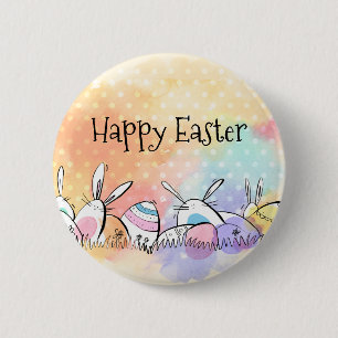 Macaron Rond 5 Cm Aquarelle colorée Bonne Pâques Bouton de broche
