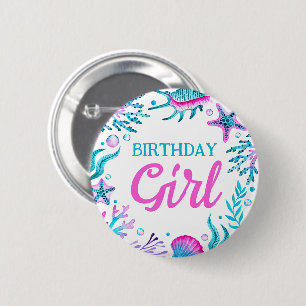 Macaron Rond 5 Cm Aquarelle Corail & Coques de mer Anniversaire Fill