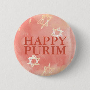 Macaron Rond 5 Cm Aquarelle corallienne HAPPY PURIM and Gold Jewish 