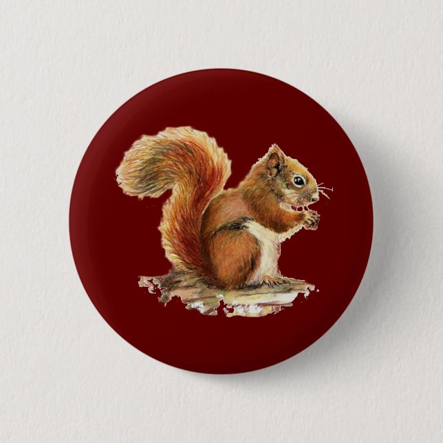 Macaron Rond 5 Cm Aquarelle Cute Écureuil rouge Nature animale (Devant)