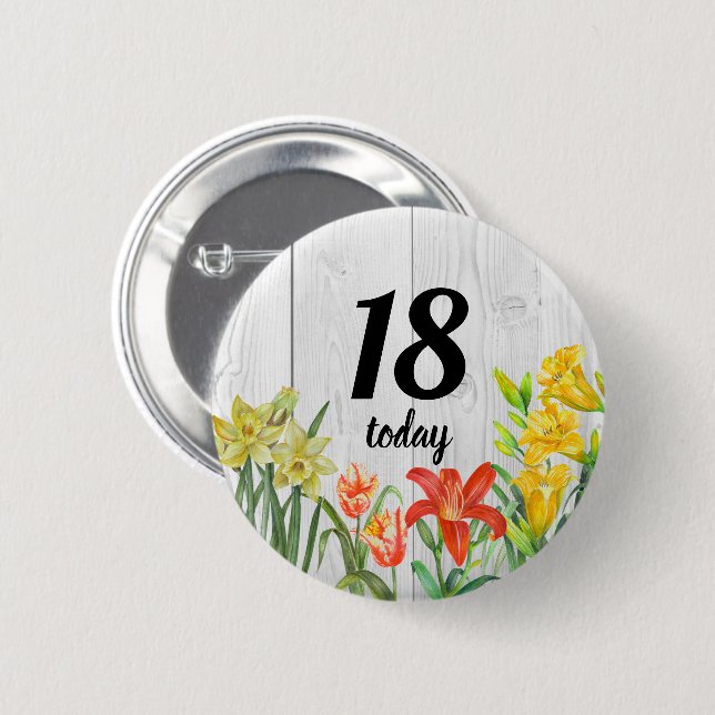 Macaron Rond 5 Cm Aquarelle d'anniversaire Fleurs de printemps Desig (Devant & derrière)