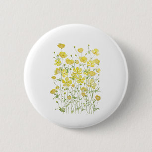 Macaron Rond 5 Cm aquarelle de champ des fleurs de beurres jaunes