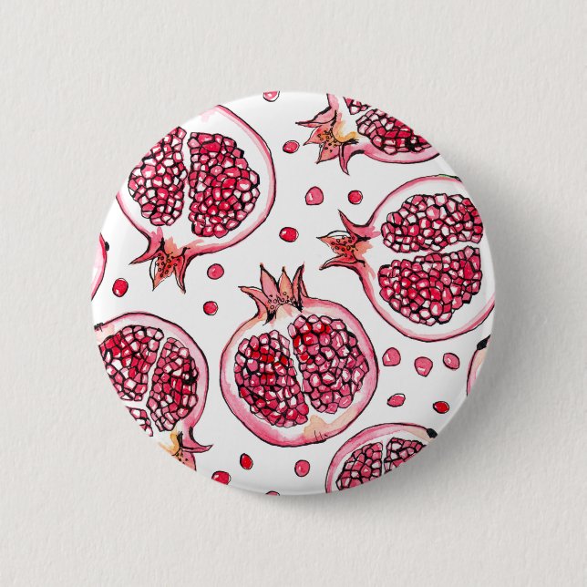Macaron Rond 5 Cm Aquarelle de grenade et motif d'encre (Devant)