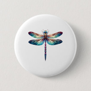 Macaron Rond 5 Cm Aquarelle de libellule colorée Art Insect Oreille
