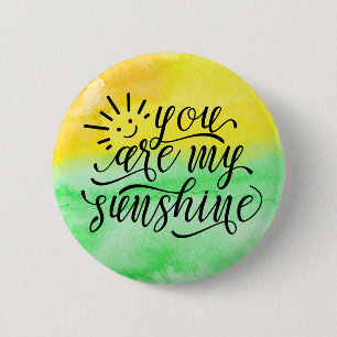 Macaron Rond 5 Cm Aquarelle de vert jaune vous êtes mon bouton de