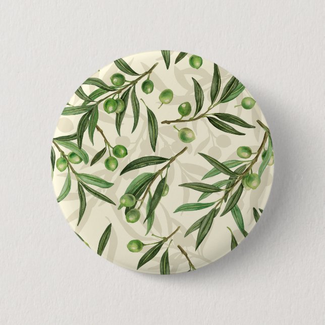 Macaron Rond 5 Cm Aquarelle des branches d'olive (Devant)