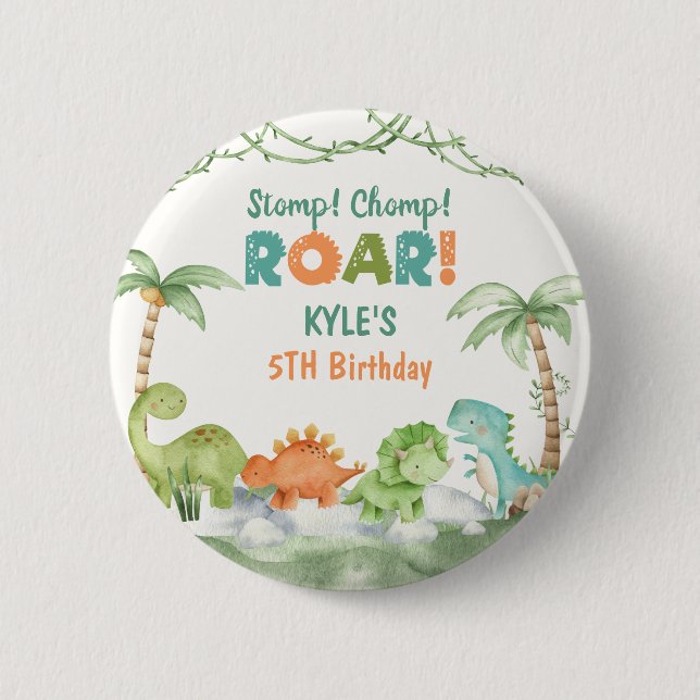 Macaron Rond 5 Cm Aquarelle Dinosaur Anniversaire (Devant)