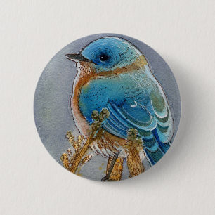 Macaron Rond 5 Cm Aquarelle d'oiseau bleu