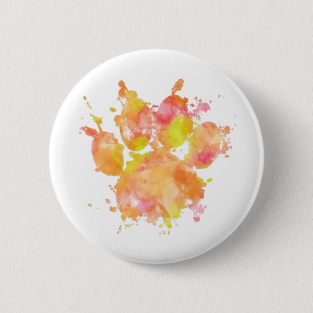 Macaron Rond 5 Cm Aquarelle Empreinte de patte de chien (Devant)
