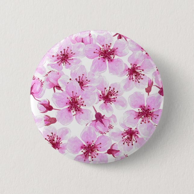 Macaron Rond 5 Cm Aquarelle en fleurs de cerisier (Devant)