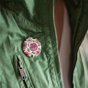 Macaron Rond 5 Cm Aquarelle et fleurs d'encre - rose et vert