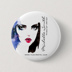 Macaron Rond 5 Cm Aquarelle femme portrait maquillage marque artiste
