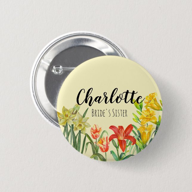 Macaron Rond 5 Cm Aquarelle Fleurs de printemps Illustration florale (Devant & derrière)