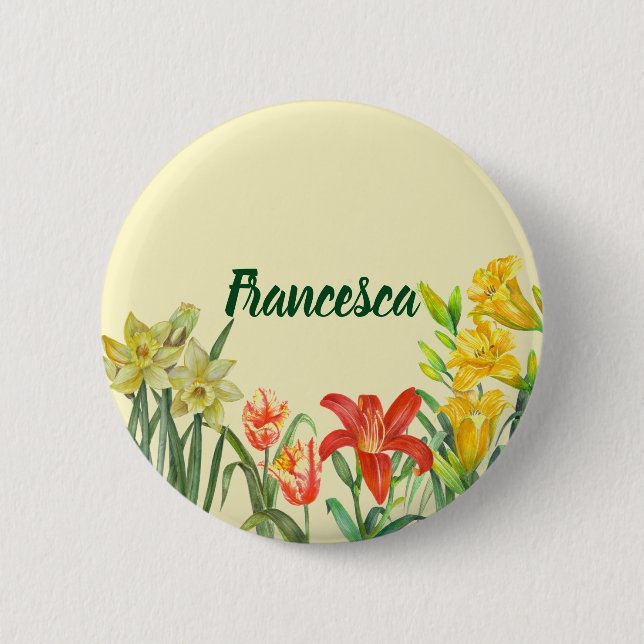 Macaron Rond 5 Cm Aquarelle Fleurs de printemps Illustration florale (Devant)