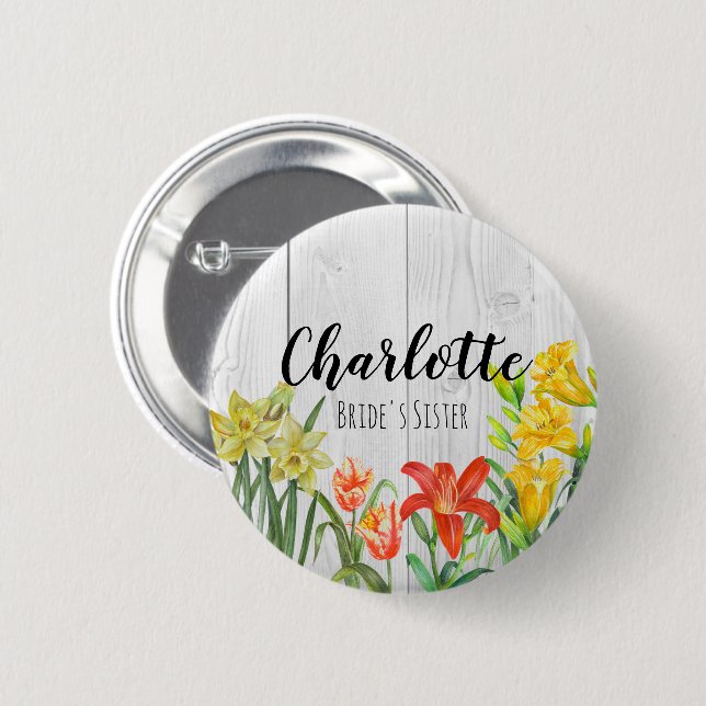 Macaron Rond 5 Cm Aquarelle Fleurs de printemps Illustration florale (Devant & derrière)