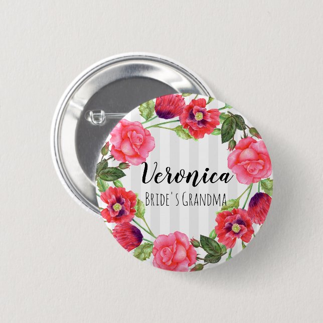 Macaron Rond 5 Cm Aquarelle Fleurs d'été Circle Wreath Design (Devant & derrière)