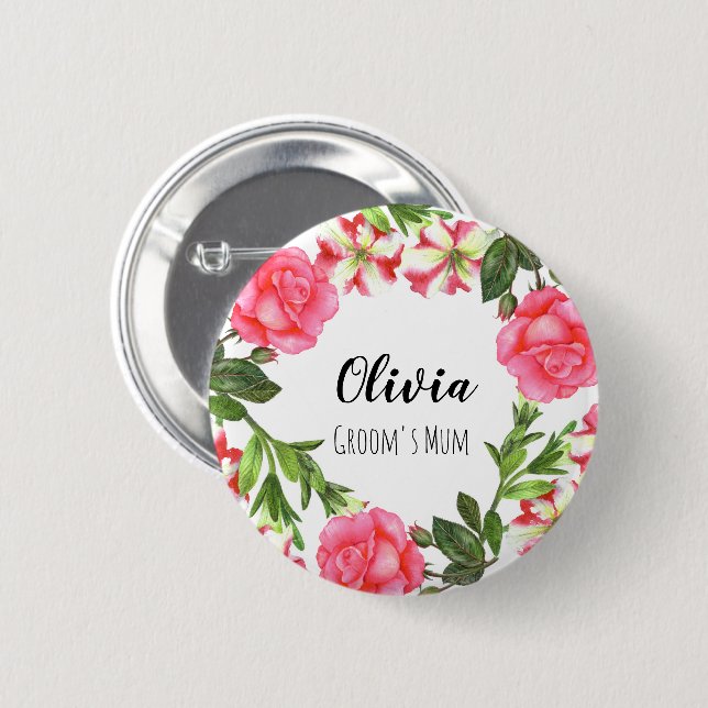 Macaron Rond 5 Cm Aquarelle Fleurs roses Circle Conception de courro (Devant & derrière)