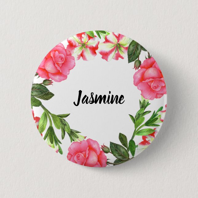Macaron Rond 5 Cm Aquarelle Fleurs roses Circle Conception de courro (Devant)