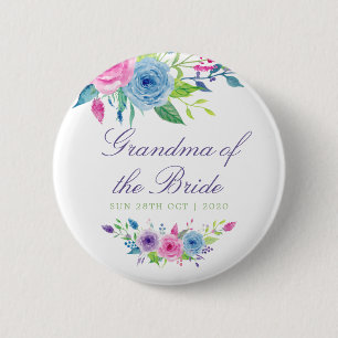 Macaron Rond 5 Cm Aquarelle florale Mariage Grand-mère de la mariée