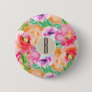 Macaron Rond 5 Cm Aquarelle Florale moderne Kraft Rustique Personnal