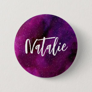 Macaron Rond 5 Cm Aquarelle Galaxies rose violet Personnalisé