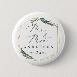 Macaron Rond 5 Cm aquarelle géométrique or feuillage