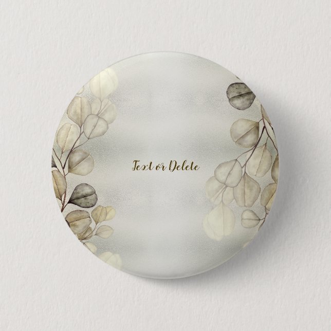 Macaron Rond 5 Cm Aquarelle Golden Eucalyptus Foliage brillant éléga (Devant)