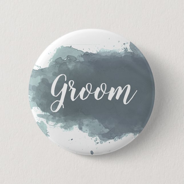 Macaron Rond 5 Cm Aquarelle gris-mer - Bouton Texte personnalisé de  (Devant)