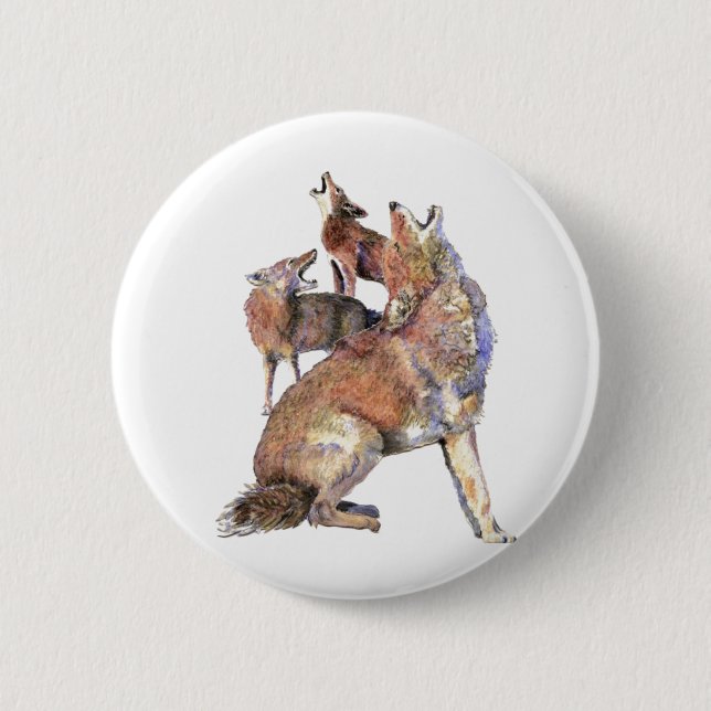 Macaron Rond 5 Cm Aquarelle Howling Coyote Famille Animale (Devant)
