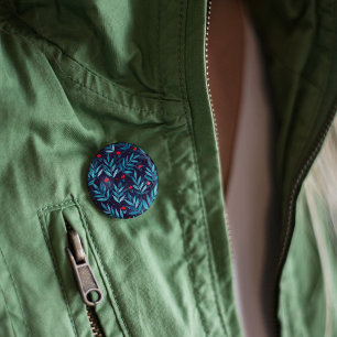 Macaron Rond 5 Cm Aquarelle jardin nocturne - turquoise, bleu et rou