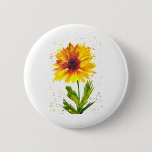 Macaron Rond 5 Cm Aquarelle jaune tournesol fleur chic rustique
