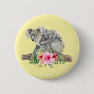 Macaron Rond 5 Cm Aquarelle Koala Oears mignonne maman & bébé