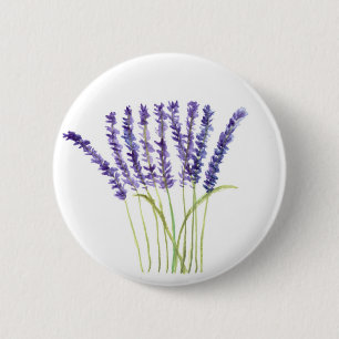 Macaron Rond 5 Cm Aquarelle lavande fleurs violettes rustiques