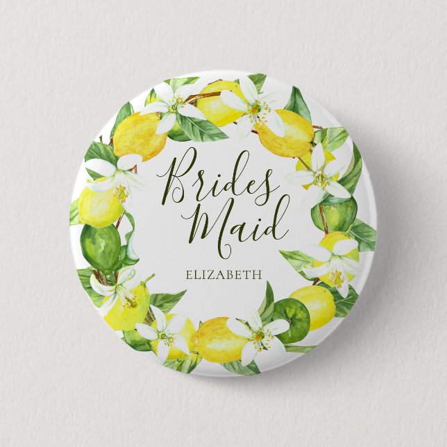 Macaron Rond 5 Cm Aquarelle Lemon Wreath Bridesmaid Fête des mariées (Devant)